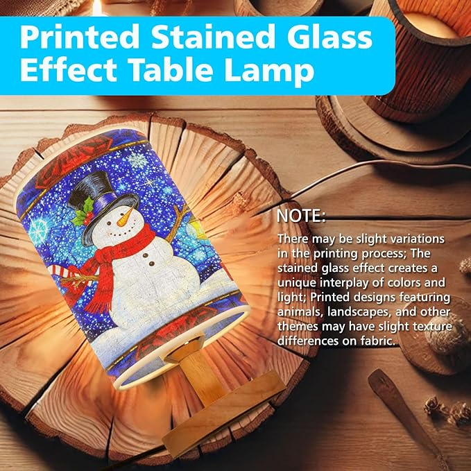 Cheerful Snowman Table Lamp LED 3-Color Pressed Bedside for Merry Christmas, Cheerful Snowman Shade Christmas Table Lamp with Wood Base for Bedroom Living Room Desk Office - Bloomnest