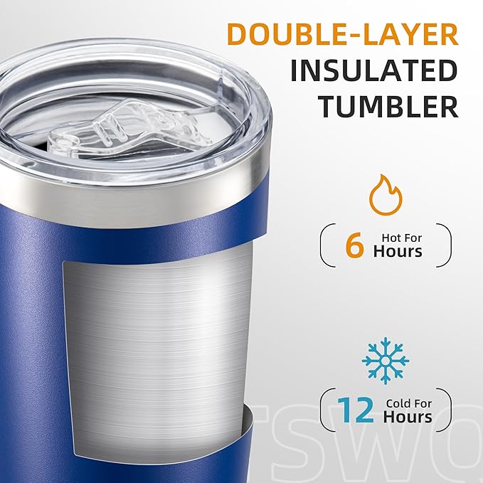 20 oz Tumbler with Lid Stainless Steel Insulated Tumblers Double Wall Vacuum Coffee Mug Powder Coated Tumbler Cups for Cold and Hot Drinks, Blue, 1 pack - Bloomnest