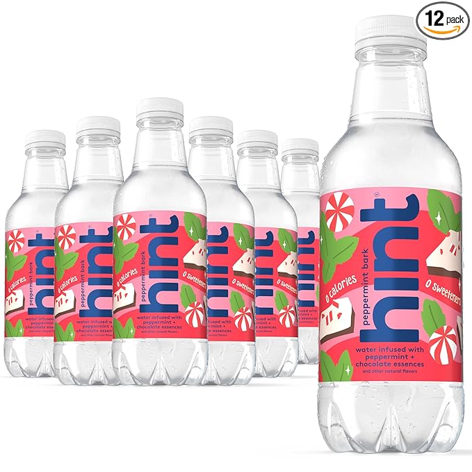 Hint Fruit-Infused Bottled Water, Peppermint Bark- Sugar Free Flavored Water with Zero Calories, Naturally Flavored, and No Artificial Sweeteners - 16 Fl Oz (Pack of 12) - Bloomnest