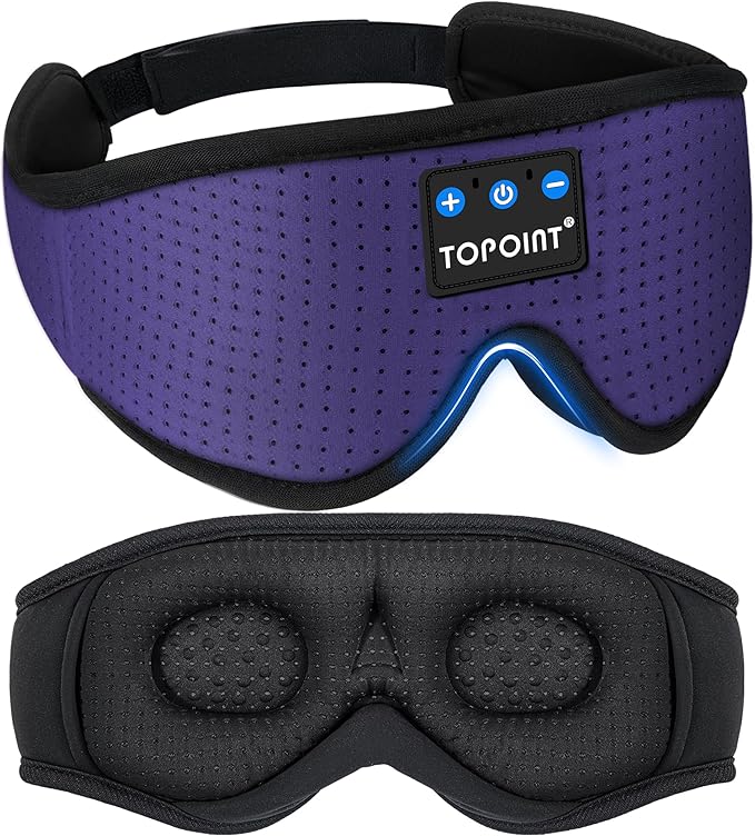Sleep Mask with Headphones Bluetooth 5.4, TOPOINT 3D Eye Mask Blackout Breath Silk for Side Sleepers Women Men, Sleep Headphones Earphones HD Speaker Microphone for Travel Meditation Gift, CPAP Users - Bloomnest