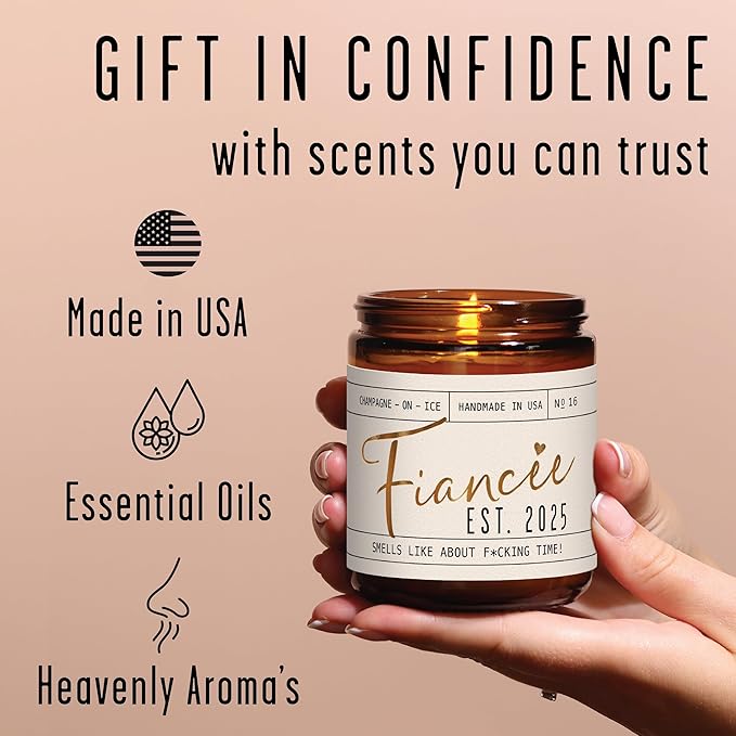 Fiance Gifts for Women, Engagement Gift - 'Fiancee Est. 2025' Soy Wedding Candle, w/Champagne on Ice - Infused w/Essential Oils I Engagement Gift for Her I Bridal Shower Gifts I 50Hr Burn, USA Made - Bloomnest