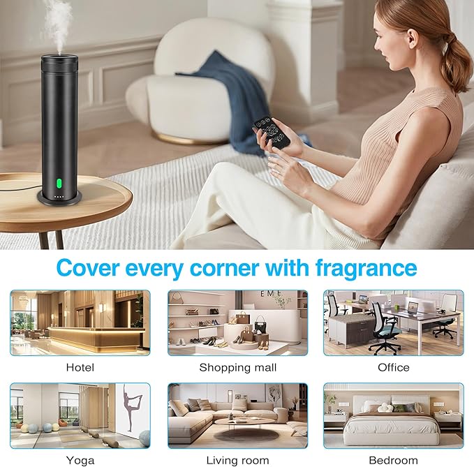 Waterless Scent Diffuser Starter Kit - Suitable for Home and Hotel Series Air Diffuser, 800 Square Inches of Coverage, 5 Kinds of Scented Essential Oils, Remote Control - Bloomnest