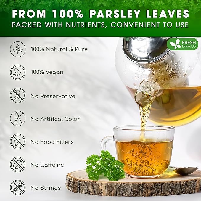 FreshDrinkUS, Premium 135 Parsley Leaf Tea Bags, 100% Natural & Pure from Parsley Leaves. Loose Leaf Parsley Herbal Tea. Made with Natural Material Tea Bags. No Sugar, No Caffeine, No Gluten, Vegan. - Bloomnest