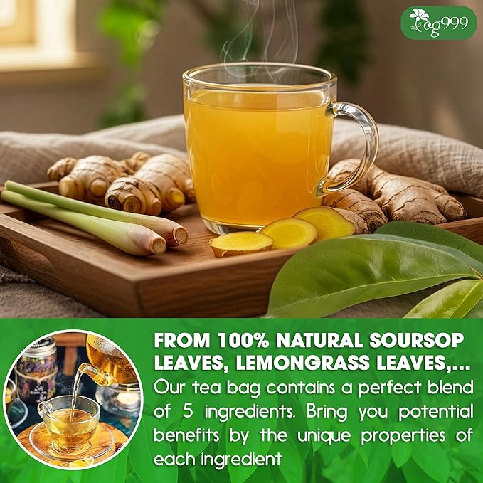 TOG999, Premium Soursop Herbal Tea Bags | 60 Count | Loose Leaf Powder Blend with Soursop Leaves, Lemongrass, Ginger, Licorice Root & Orange Peel – Naturally Aromatic Herbal Tea. Vegan. Caffeine-Free (60 Bags Soursop Herbal Tea) - Bloomnest