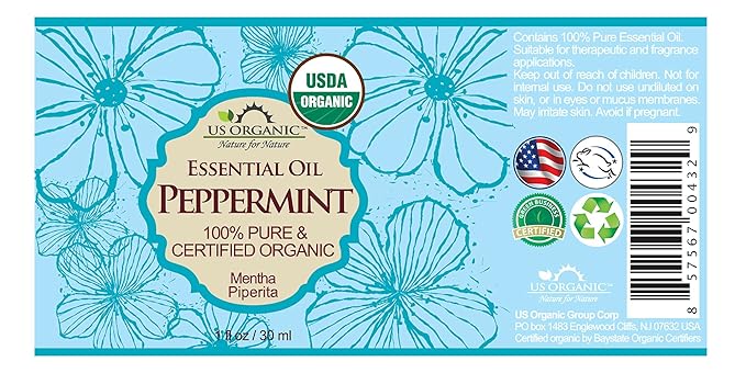 US Organic 100% Pure Peppermint Essential Oil - USDA Certified Organic - 30 ml Pack of 2 - w/Improved caps and droppers (More Size Variations Available) - Bloomnest