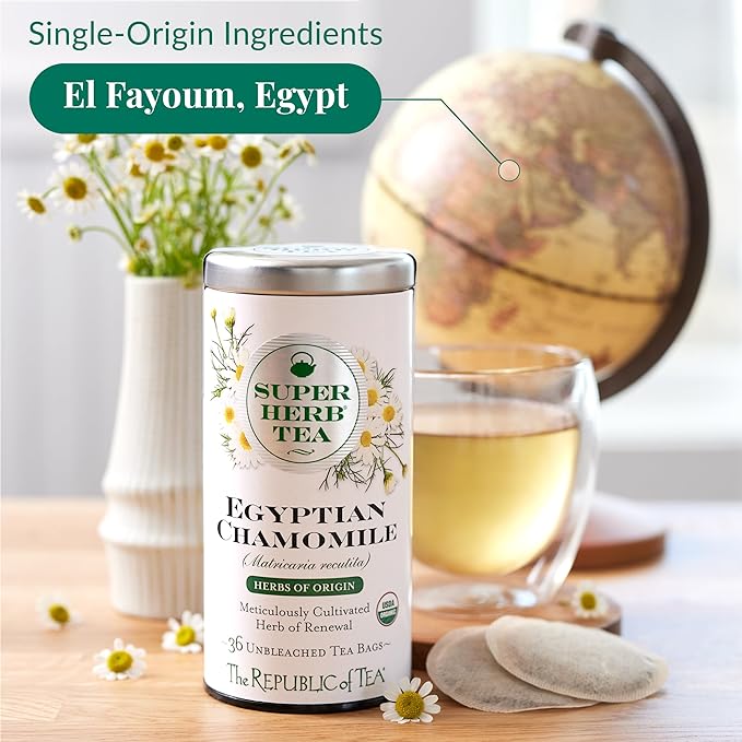 The Republic of Tea — Organic Egyptian Chamomile SuperHerb Tea Tin, 36 Herbal Tea Bags, Naturally Caffeine-Free Herbs of Origin - Bloomnest