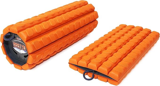 Brazyn Morph Foam Roller (Alpha-Orange): Collapsible Travel Foam Roller for Pain Relief, Workout Muscle Recovery, Back Massager, Deep Tissue Leg Massage, Back Cracker, Stretcher; Small, Portable