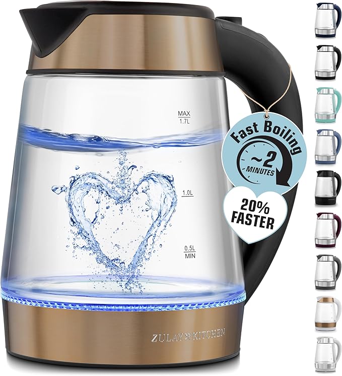 Zulay Kitchen Fast Boiling Electric Water Kettle - 1.7L, 1500W, Auto Shut-Off for Overboil & Boil Dry Protection, Cool-Touch Handle, 360° Base - Rapid Teapot Boiler For Coffee & Tea - Black Copper - Bloomnest