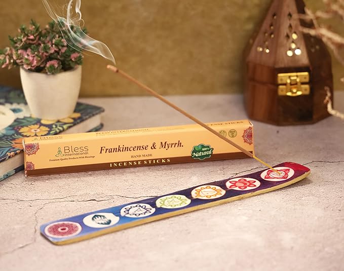 Bless-International Traditional-Handmade-Burner Wooden-Incense-Stick-Holder Ash-Catcher-Stand for-Aromatherapy-Meditation-Yoga (Seven Chakkra) 10 Inches, Pack of 1 - Bloomnest