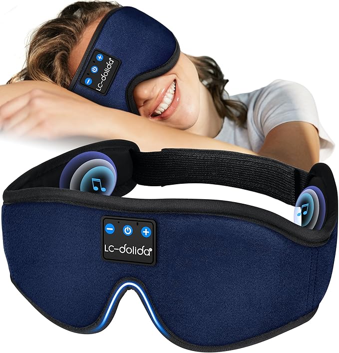 LC-dolida Sleep Headphones, Sleep Mask Bluetooth Wireless Music Eye Mask, Sleeping Headphones for Side Sleepers Sleep Mask with Bluetooth Headphones Ultra-Thin Stereo Speakers Perfect for Sleeping - Bloomnest