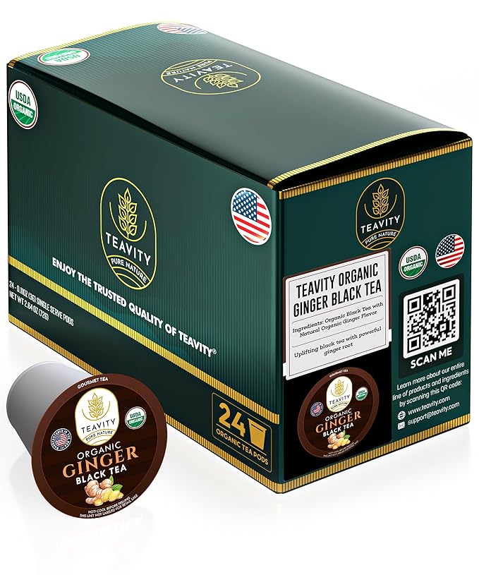 Organic Ginger Tea Pods for Keurig with Unsweet Black Tea for K Cup Brewing - Ginger Black Tea by Teavity (24 Tea Pods) - Bloomnest