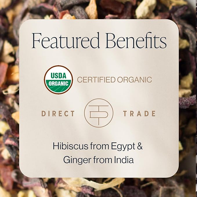 Rishi Tea Tangerine Ginger Herbal Tea - Organic Loose Leaf Tea, Caffeine Free Digestive Tea Blend with Hibiscus, Spicy Ginger & Citrus - 16 Ounces, 50+ Servings - Bloomnest