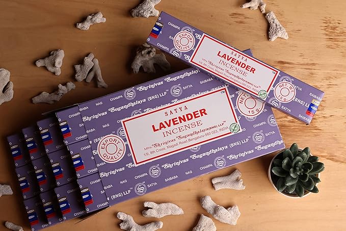 EARTH Satya Lavender Incense Sticks 15 GMS (Pack of 12) (Green Certified) Indian Perfumed Hand Rolled Agarbatti Perfect for Worship,Relaxation, Medication. Earth