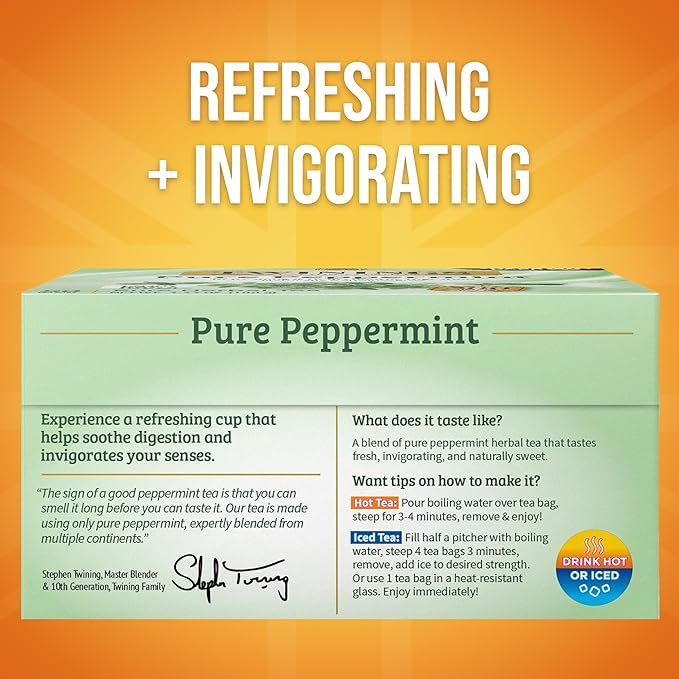 Twinings Pure Peppermint Herbal Tea Individually Wrapped Bags, 50 Count (Pack of 6), Fresh Minty Flavour, Naturally Caffeine-Free, Enjoy Hot or Iced, 300 Teabags - Bloomnest