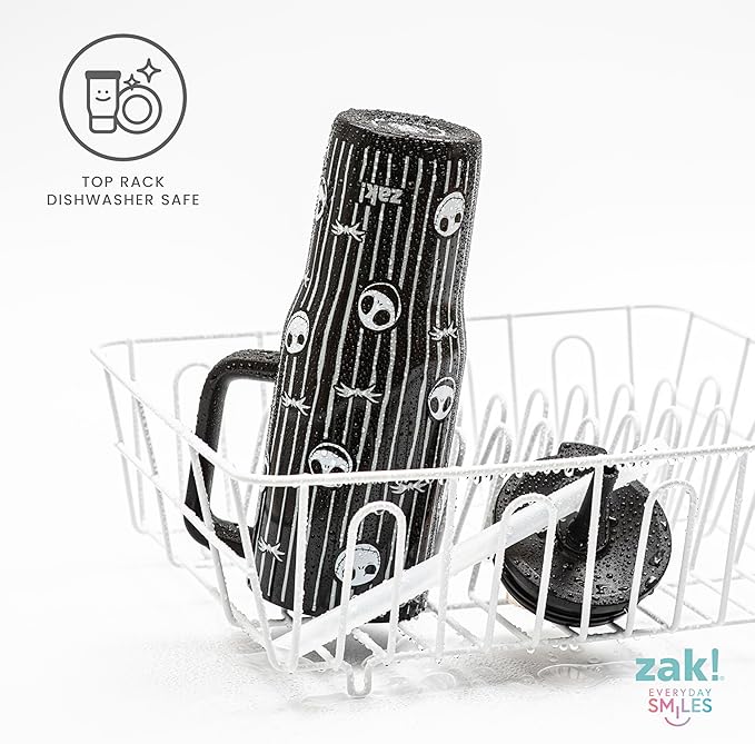 Zak Designs Disney Tim Burton's The Nightmare Before Christmas Sutton Travel Tumbler for On the Go, 30oz Stainless Steel with Vacuum Insulation and Silicone Straw for Cold Drinks (Jack Skellington) - Bloomnest