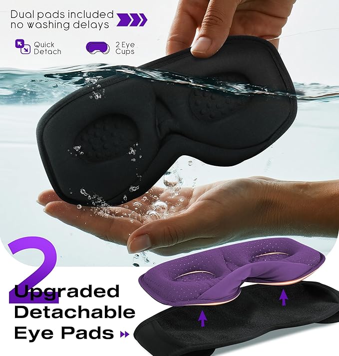 MUSICOZY Sleep Headphones with Bluetooth 5.4 Sleep Mask, Removable 3D Eye Cups for Zero Pressure Comfort, Wireless Bluetooth Eye Mask for Sleeping with Timer - Bloomnest