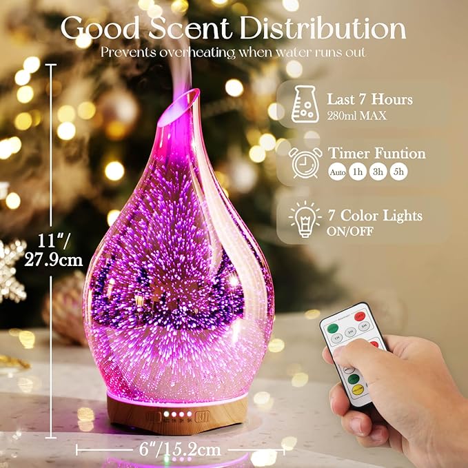 Porseme 280ML Essential Oil Diffuser, Aroma Ultrasonic Humidifier with Remote Control, BPA Free, Auto Shut-Off, Timer Setting - Bloomnest