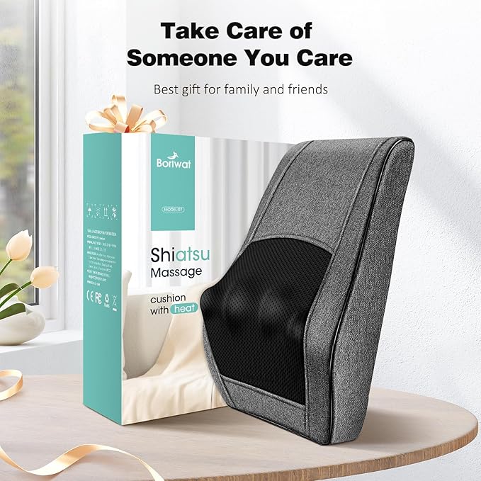 Boriwat Back Massager with Heat, Neck Massager for Pain Relief Deep Tissue, 3D Kneading Massage Pillow for Back, Neck, Shoulder, Legs, Gifts for Women Men Mom Dad - Bloomnest
