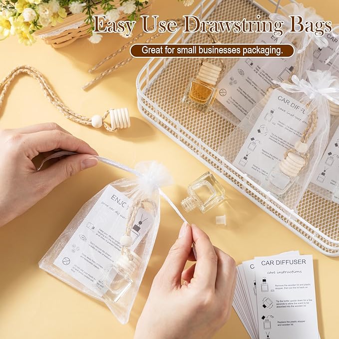 Boao 25 Sets Hanging Car Air Freshener Diffuser Bottles Empty Bulk with Car Diffuser Instruction Cards Organza Bags Glass Refillable Essential Oil Fragrance Aromatherapy Pendant (Cube, Clear) - Bloomnest