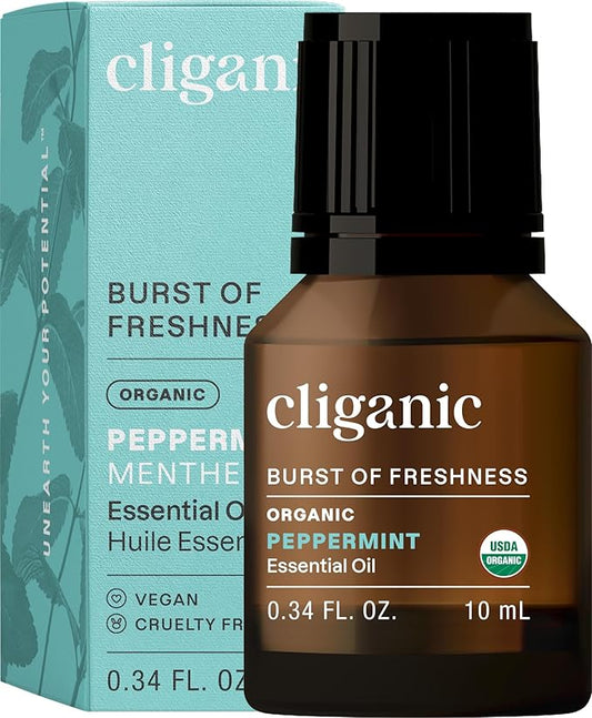 Cliganic Organic Peppermint Essential Oil, 100% Pure Natural Undiluted, for Aromatherapy | Non-GMO Verified (Packaging May Vary) Cliganic