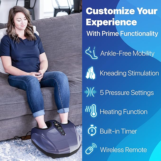 MIKO Foot Massager Machine - Deep Kneading, Shiatsu, Air Compression, and Heat Therapy - Plantar Fasciitis, Diabetics, Neuropathy, Fits Up to Men Size 12 - Bloomnest