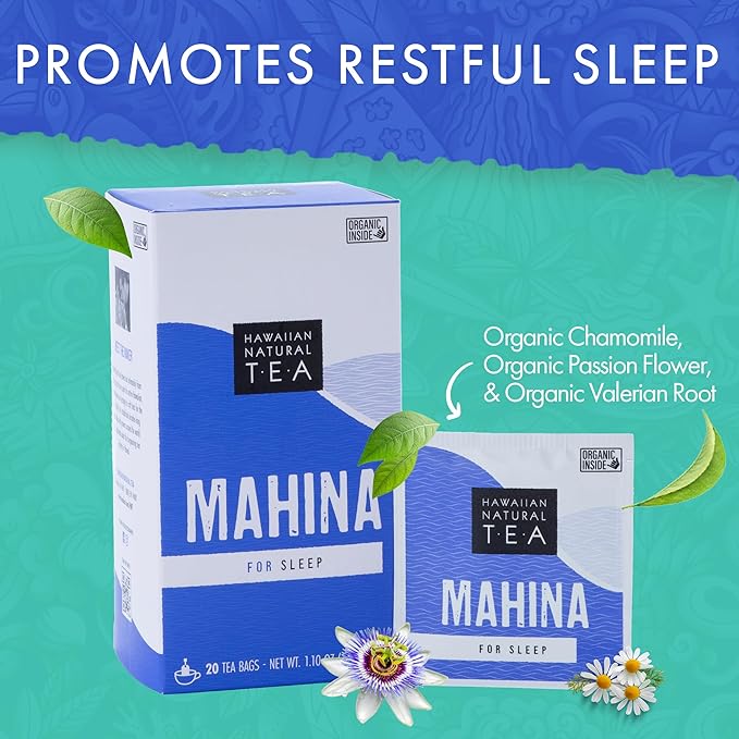 Hawaiian Natural Tea Organic Mahina Chamomile Tea with Passionflower & Valerian Root - Caffeine Free, Herbal, Antioxidant-Rich, For Calming, Wellness, Bedtime, Anxiety & Stress - 60 Bags - Bloomnest