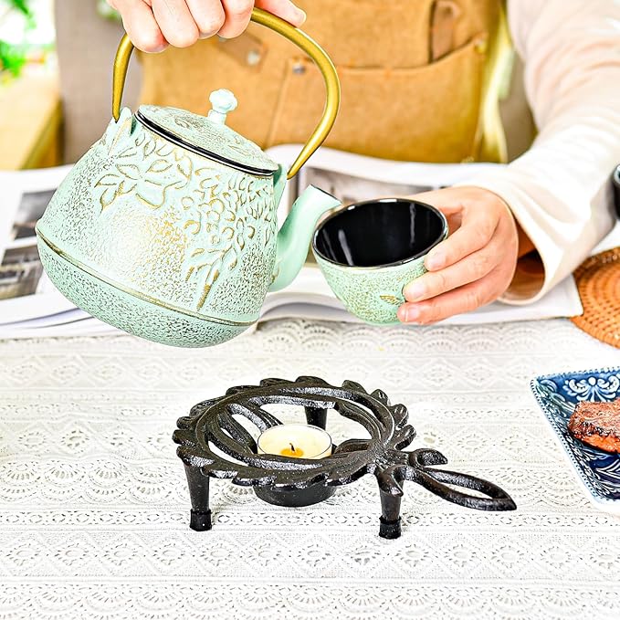 Sungmor Cast Iron Tealight Warmer with Pretty Flame Shape Design, Functional Table Trivet Candle Holder for Warm Dishes, Pots, Soups, Milks, Teas, Coffee, Great Heater for Melt Butter, Sealing Wax - Bloomnest