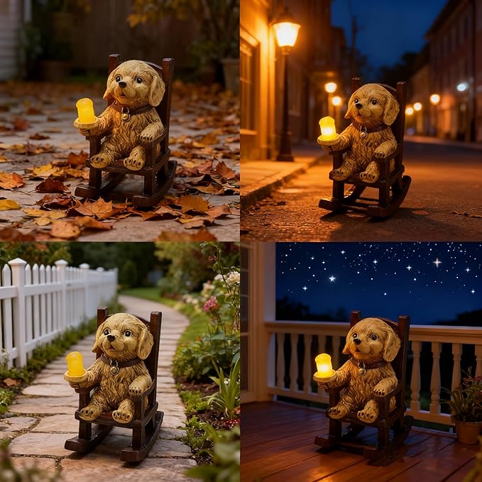Outdoor Dog Statues Solar Garden Decor : Dog Figurine with Candle Lamp Decor,Unique Garden Art for Porch Patio Balcony Yard Lawn Ornaments - Birthday Christmas Housewarming Gifts for Grandma Mom Women - Bloomnest
