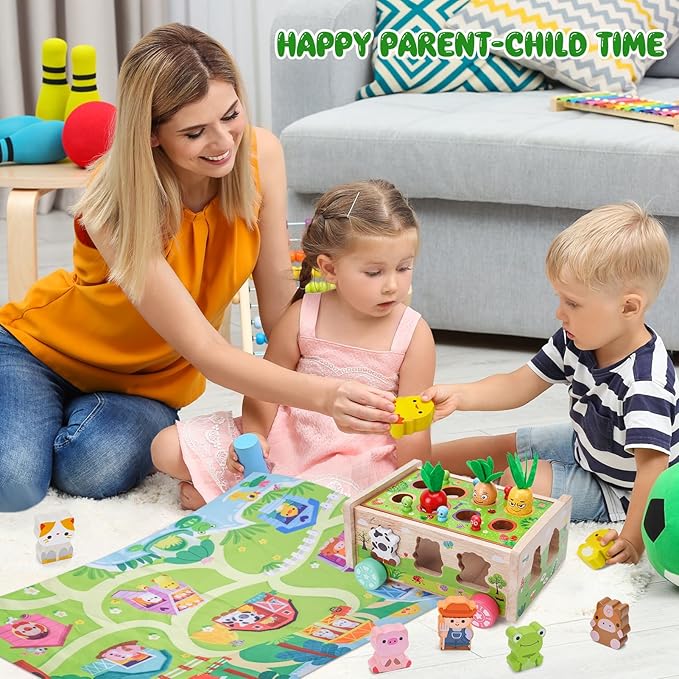Toddler Montessori Wooden Farm Toys | Babies 12-18 Months Toy with Game Map for 1 2 3 Year Old Boys Girls | 1st First Birthday Gifts for 1-2 Years | Wood Learning Educational Toys Fine Motor Skills - Bloomnest