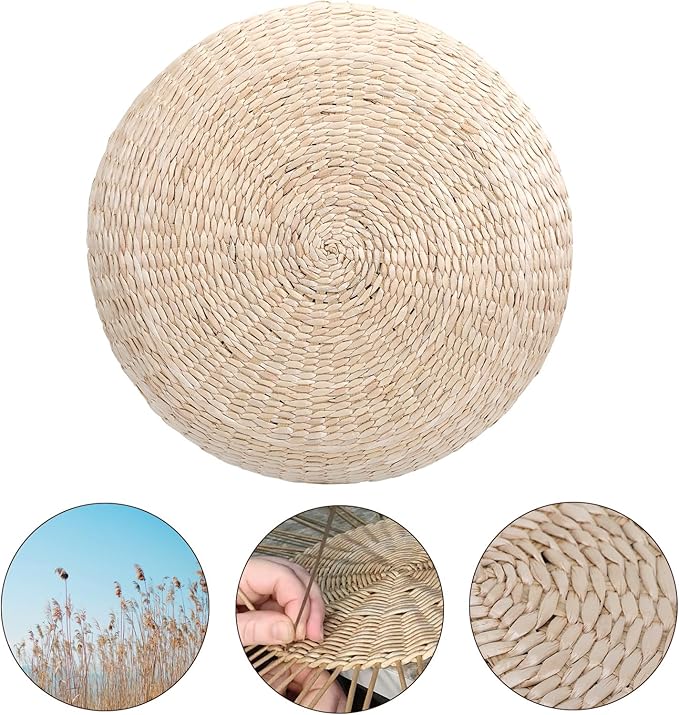 Round Hand-Woven Meditation Floor Pillow Seat for Adults, Big Thick Straw Tatami Floor Cushion for Living Room (19.3x19.3x7.8) - Bloomnest