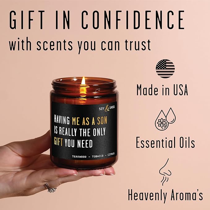 Mothers Day Gifts for Mom, Mom Gifts From Son - 'Having me as a Son' Soy Candle, w/Mahogany Teakwood I Mom Birthday Gifts from Son Ideas I 50Hr Burn, USA Made - Bloomnest