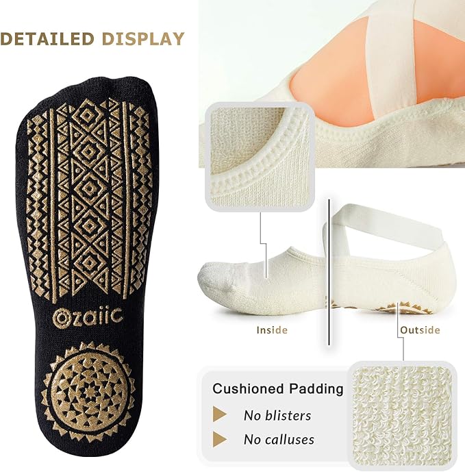 Ozaiic Pilates Socks for Women Non Slip Grip, Yoga Socks with Grippers for Barre, Hospital, Ballet, Dance, Barefoot Workout - Bloomnest