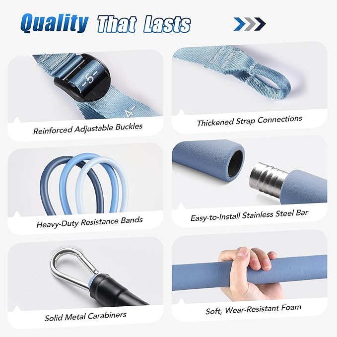 Upgraded Pilates Bar Kit with Resistance Bands Natural Latex for Women & Men, Heavy-Duty Stainless Steel Multifunctional Yoga Pilates Stick for Home Gym Exercise Fitness Equipment Full-Body Workouts - Bloomnest