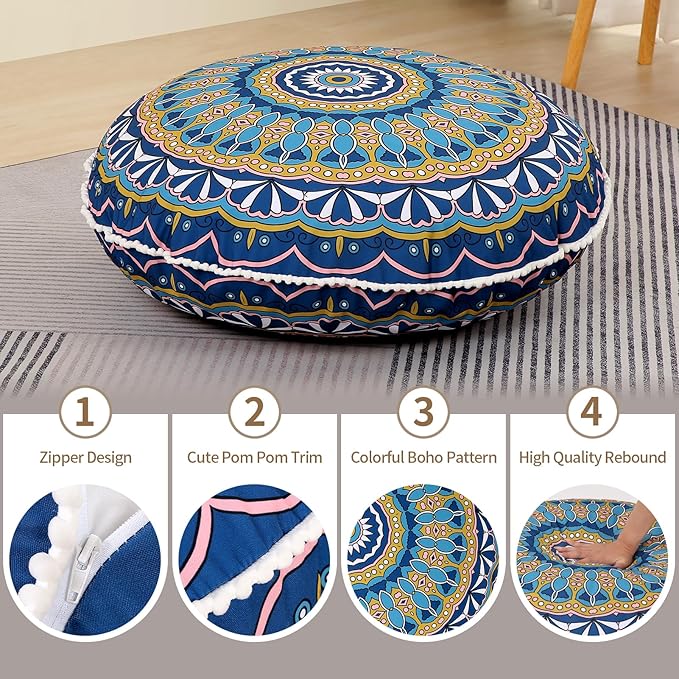 32 inches Meditation Floor Cushion for Adults, Round Large Thick Floor Pillow, Memory Foam Filling, Green - Bloomnest