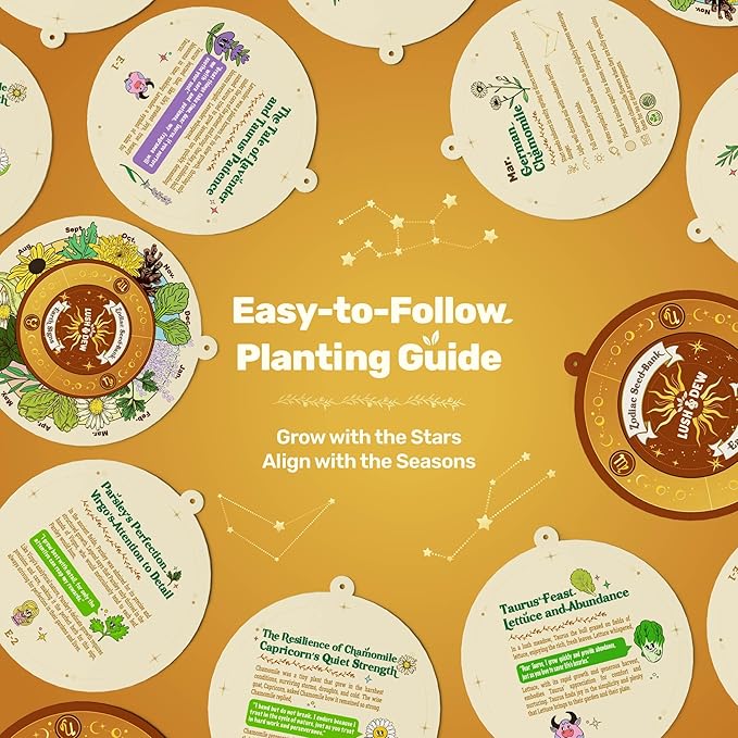 LUSH&DEW Zodiac Garden Seed Bank, 12 Varieties Non-GMO USA-Sourced Heirloom Herb Flower Seeds with Moon Calendar, Gardening Gift for Women Men, Witchcraft Supplies, Earth Sign (Taurus Virgo Capricorn) - Bloomnest