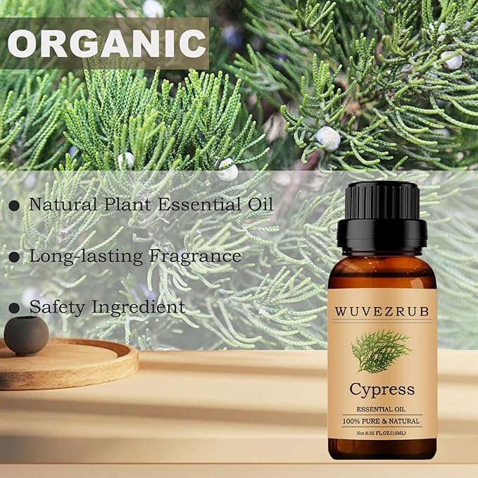 Cypress Essential Oils 10ML, 100% Pure and Natural Essential Oil for Aromatherapy Diffuser - 0.33 Fl Oz/Cypress WUVEZRUB