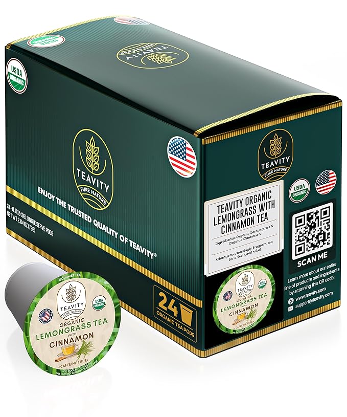 Teavity Organic Lemongrass and Cinnamon Tea Pods for Keurig - 24 Pods - Bloomnest