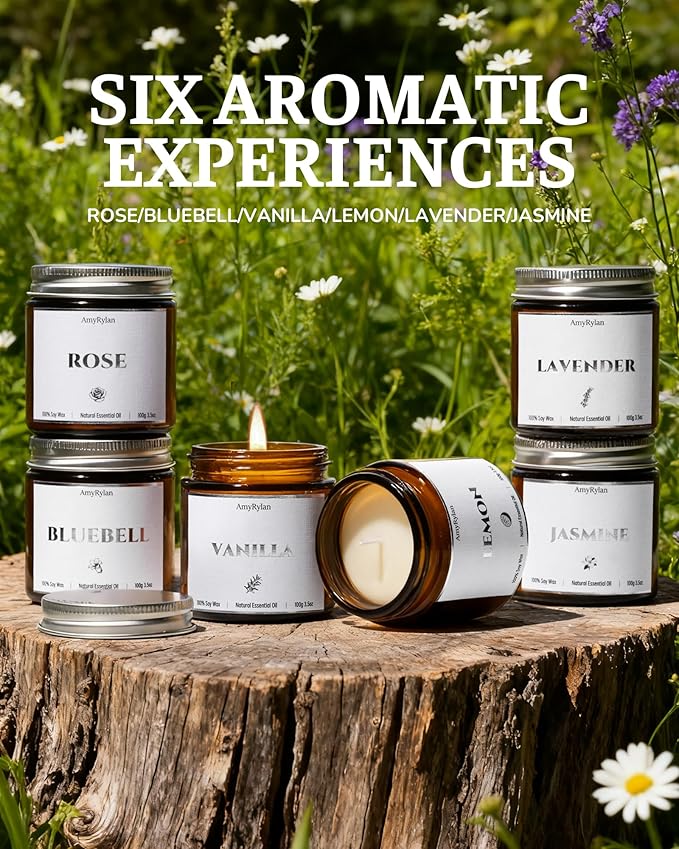 6 Pack Non-Toxic Soy Wax Scented Candles Gift Set, 21oz 120H Long Burn Time, Amber Jar Candles, Gift for Women Unique, Christmas Birthday Self Care Relaxation Spa Aromatherapy Gifts - Bloomnest