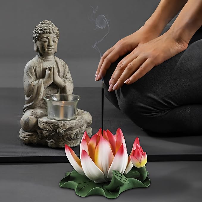Lotus Incense Burner - Incense Burner Holder for Home Incense Holder Decor Incense Holder for Sticks Yoga, SPA (Z2-Red Yellow) - Bloomnest