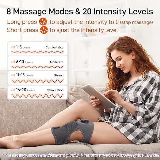 8 Modes Knee Massager with Heat-20 Intensities Cordless Knee Brace forArthritis Pain Relief, Muscle Relaxation& Joint Support -ldeal for Knee,Shoulder, Elbow - Gifts ldea - Bloomnest