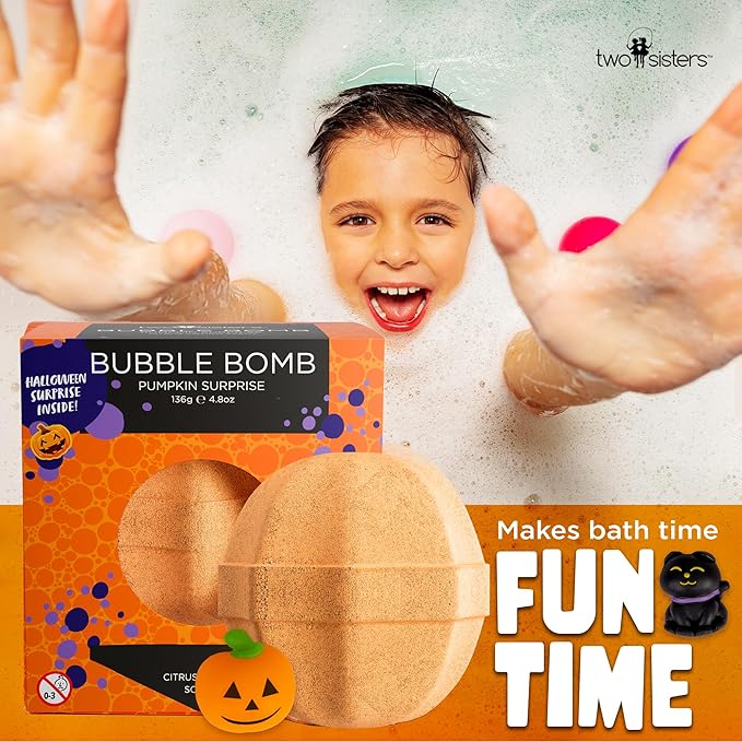 Halloween Bath Bombs for Kids with Surprise Halloween Toys Inside - Large Pumpkin Bath Bombs for Kids, Boys & Girls – Spooky Boo Basket Stuffers for Kids - Made in USA Bubble Bomb by Two Sisters - Bloomnest
