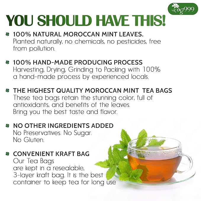 TOG999, Premium Moroccan Mint Green Tea | 30 Tea bags | Traditional Green Tea with Spearmint – Refreshing Flavor, Premium Quality Herbal Blend. Gluten-Free. Vegan - Bloomnest