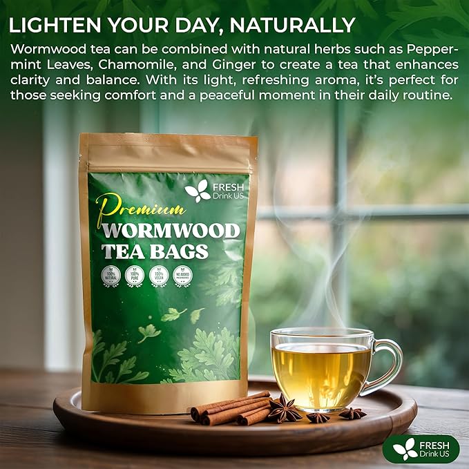 FreshDrinkUS, Premium Wormwood Tea - 75 Tea Bags - Handcrafted Herbal Blend, Caffeine-Free – Smooth Taste & Naturally Refreshing. - Bloomnest