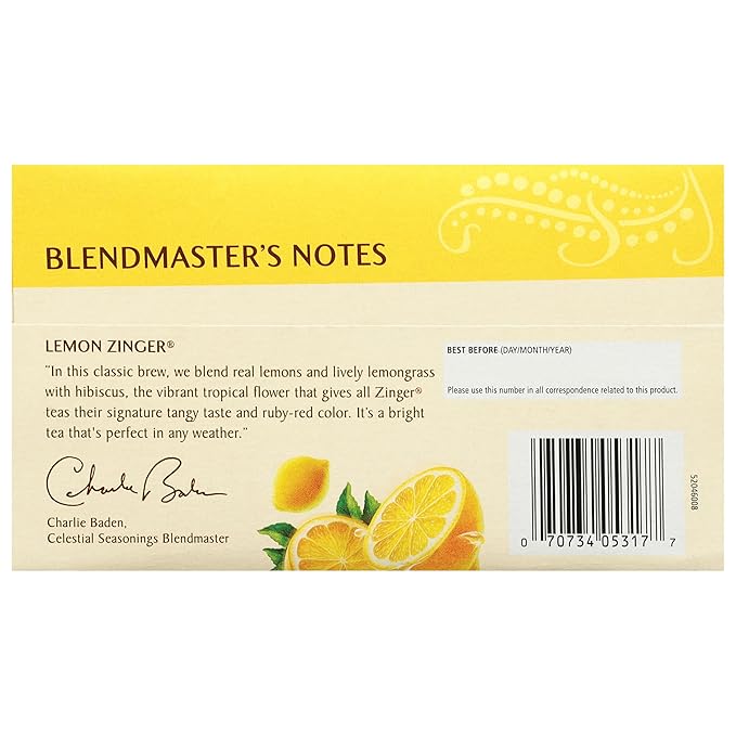 Celestial Seasonings Lemon Zinger Herbal Tea, Caffeine Free, 20 Tea Bags Box (Pack of 2) - Bloomnest