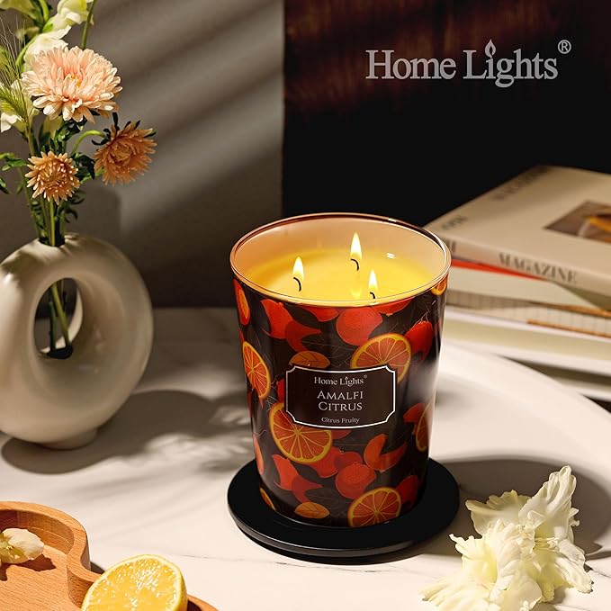 HomeLights 3-Wick Candles for Home Scented - 34oz Soy Wax Blend Candle Long-Lasting Fragrance, Eclectic Mixed Styles Home Decor and Housewarming Gifts, Amalfi Citrus - Bloomnest