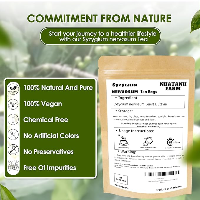 NHAT ANH FARM - Premium Syzygium Nervosum Tea Bags, 40 Syzygium Nervosum Tea Bags, 100% Natural Dried Syzygium Nervosum Leaves, Naturally Sweet Herbal Tea, Sugar-Free, Caffeine-Free, No Additives. - Bloomnest