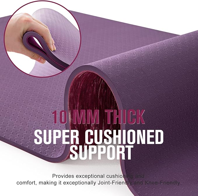 UMINEUX Extra Thick Yoga Mat, 2/5 Inch (10MM), Natural Rubber and TPE Non Slip Yoga Mats with Strap for Women Men, Eco Friendly Exercise Mat for Yoga, Pilates and Home Workout - Bloomnest