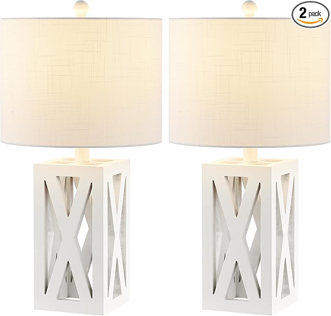 JONATHAN Y JYL1062B-SET2 Stewart 21.5" Wood LED Table Lamp Farmhouse, French Country, Rustic, Bohemian, Bedroom, Living Room, Office, College, Bookcase, White (Set of 2) - Bloomnest