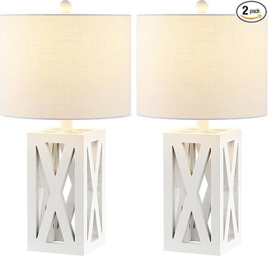 JONATHAN Y JYL1062B-SET2 Stewart 21.5" Wood LED Table Lamp Farmhouse, French Country, Rustic, Bohemian, Bedroom, Living Room, Office, College, Bookcase, White (Set of 2) - Bloomnest