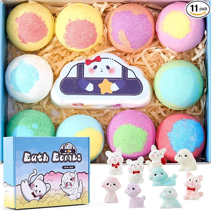 Bath Bombs for Kids with Toys Inside for Girls Boys - 11 Pack Bath Bombs Gift Set with Surprise with Surprise Toys | Kids Safe Bubble Bath Fizzy Balls Halloween Christmas Birthday Gift Kit - Bloomnest